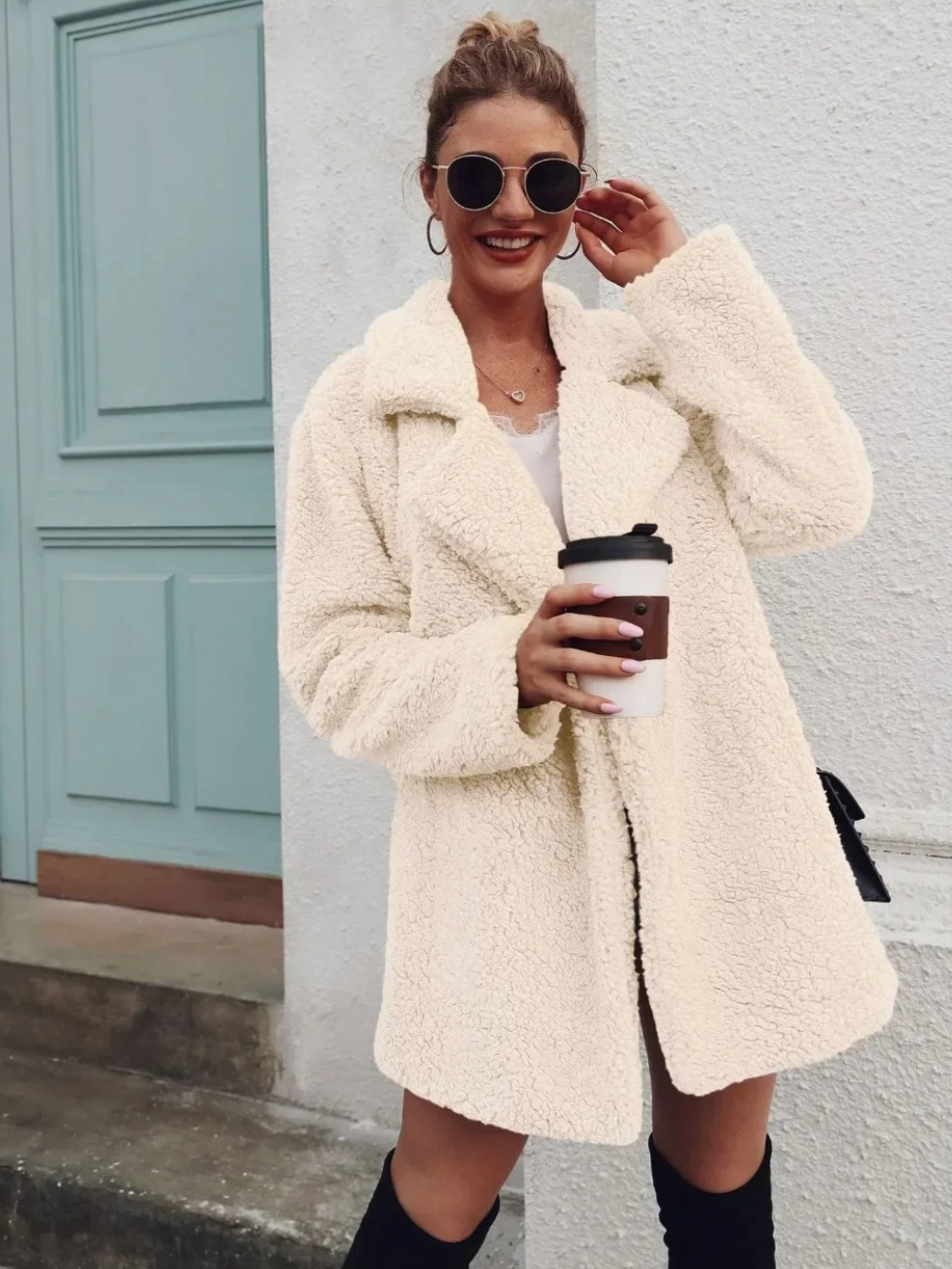 Teddy Kurzmantel Damen | Reverskragen & Plüschig Warm