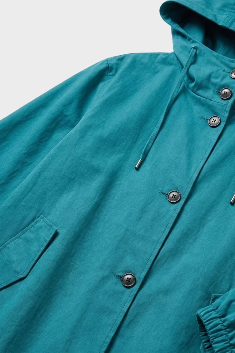 Damen Kapuzenmantel Langer Mantel Taschen Knopfleiste 2