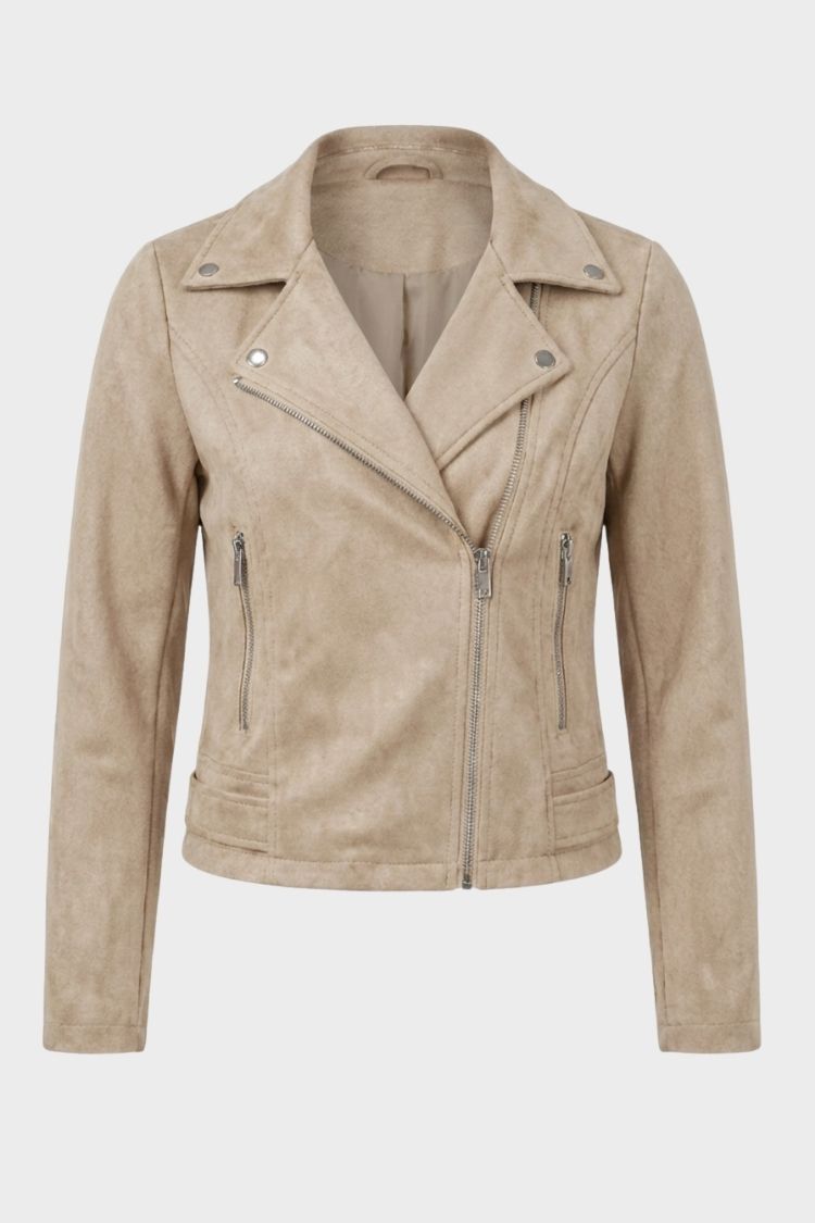 Damen Jacke Biker figurbetont Reverskragen mit Reißverschlusstaschen 4