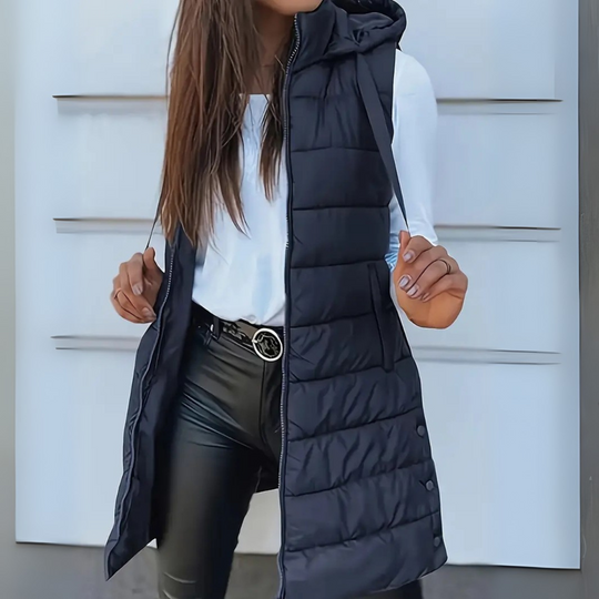 Steppweste Damen | Longline-Form mit Kapuze