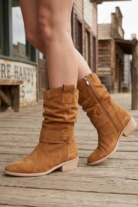 Wadenstiefel Damen | Geraffter Schaft & Schnallendetail 10