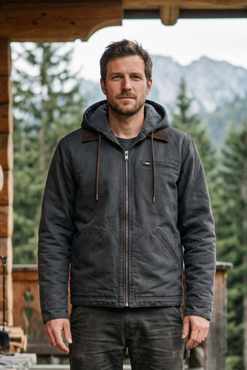 Herren Freizeitjacke Kapuze Reißverschluss Fronttaschen 10