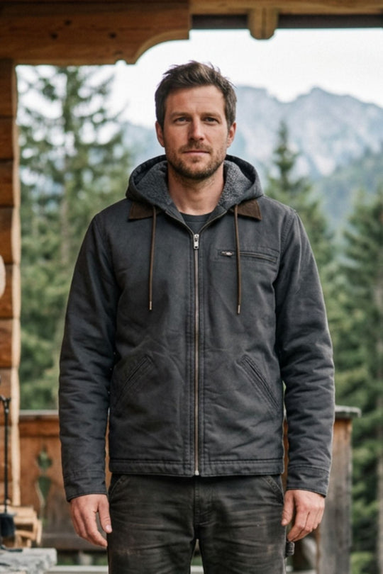 Herren Freizeitjacke Kapuze Reißverschluss Fronttaschen 10