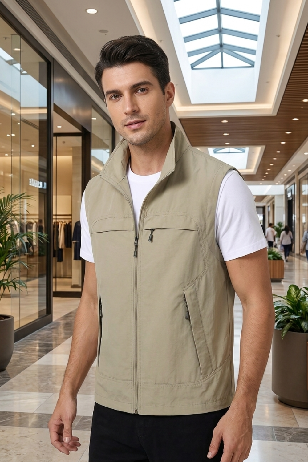 Herren Utility Weste Stehkragen Taschen Reißverschluss 10