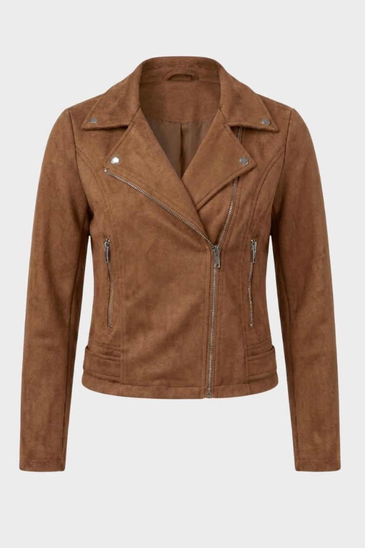 Damen Jacke Biker figurbetont Reverskragen mit Reißverschlusstaschen 7