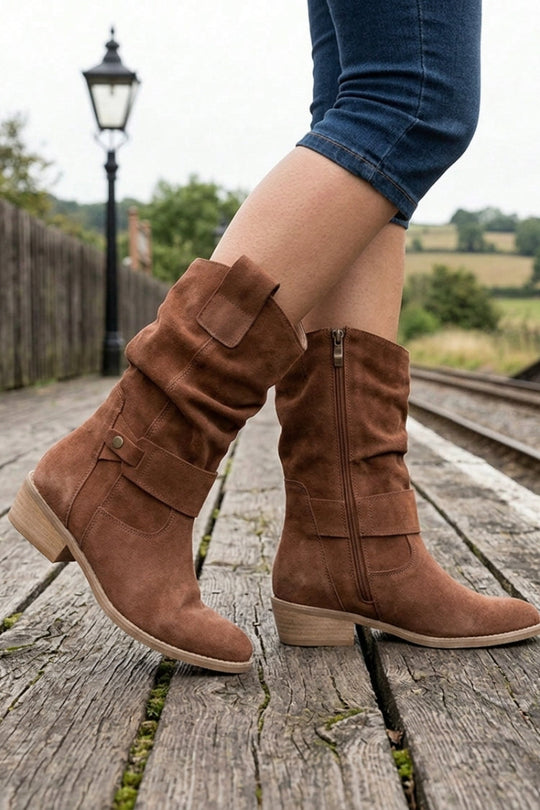 Wadenstiefel Damen | Geraffter Schaft & Schnallendetail 12