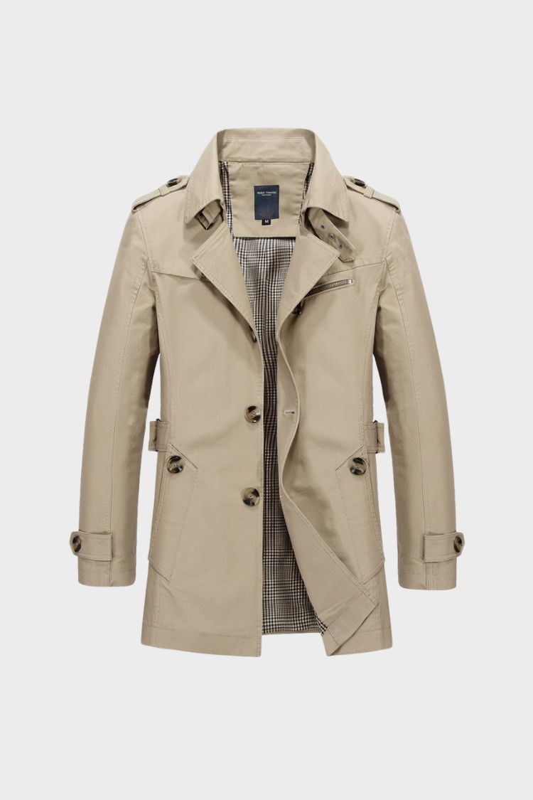 Herren Zweireihiger Trenchcoat Mittellang Business Mantel 1