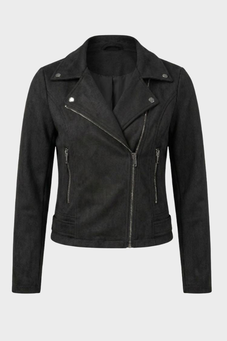 Damen Jacke Biker figurbetont Reverskragen mit Reißverschlusstaschen 1