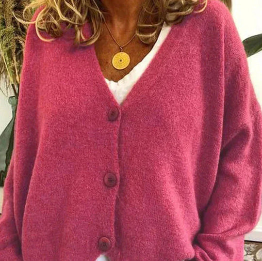 Damen Strickjacke V-Ausschnitt Langarm schmeichelnd mit Knopfleiste 13