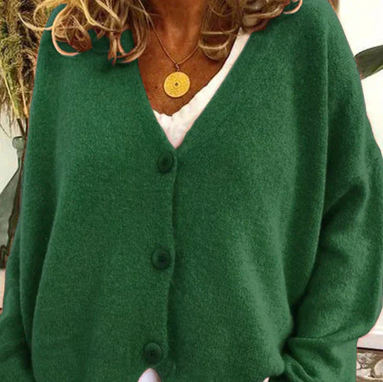 Damen Strickjacke V-Ausschnitt Langarm schmeichelnd mit Knopfleiste 15