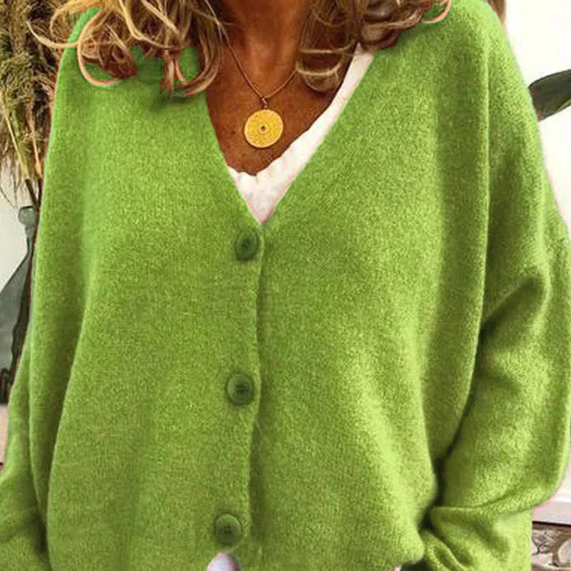 Damen Strickjacke V-Ausschnitt Langarm schmeichelnd mit Knopfleiste 14