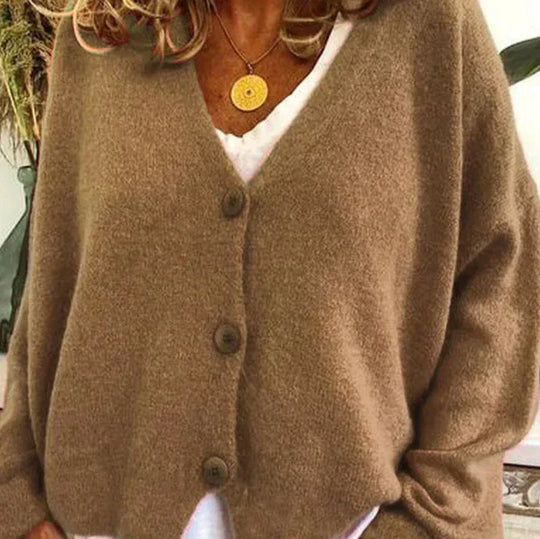 Damen Strickjacke V-Ausschnitt Langarm schmeichelnd mit Knopfleiste 1