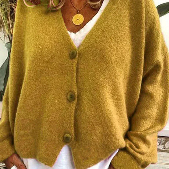 Damen Strickjacke V-Ausschnitt Langarm schmeichelnd mit Knopfleiste 2