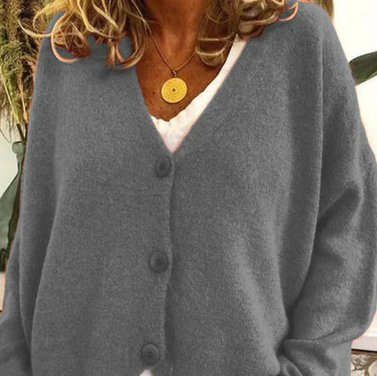 Damen Strickjacke V-Ausschnitt Langarm schmeichelnd mit Knopfleiste 4