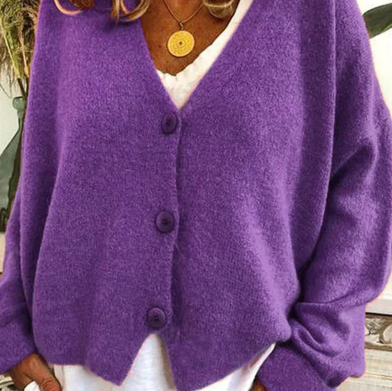 Damen Strickjacke V-Ausschnitt Langarm schmeichelnd mit Knopfleiste 3