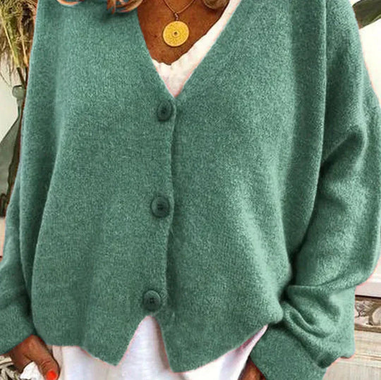 Damen Strickjacke V-Ausschnitt Langarm schmeichelnd mit Knopfleiste 5