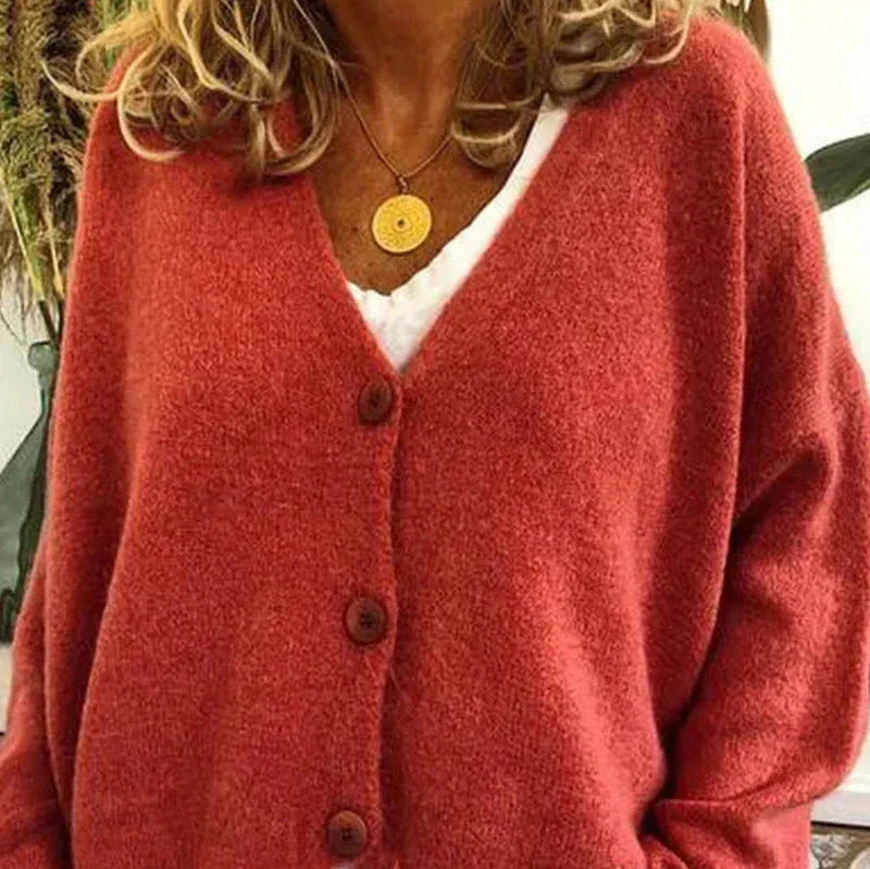 Damen Strickjacke V-Ausschnitt Langarm schmeichelnd mit Knopfleiste 7
