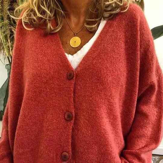 Damen Strickjacke V-Ausschnitt Langarm schmeichelnd mit Knopfleiste 7