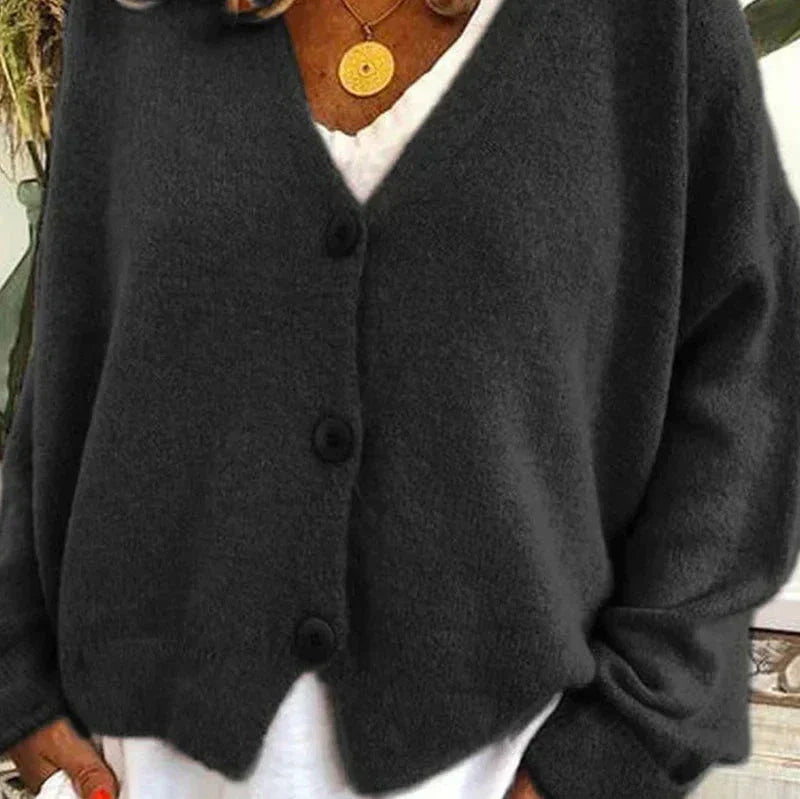 Damen Strickjacke V-Ausschnitt Langarm schmeichelnd mit Knopfleiste 6