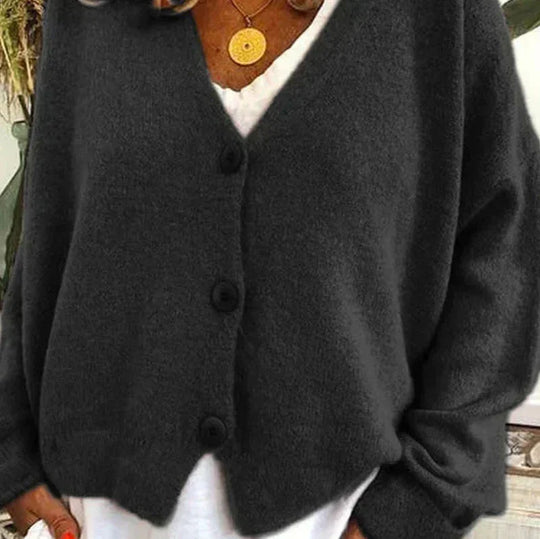 Damen Strickjacke V-Ausschnitt Langarm schmeichelnd mit Knopfleiste 6