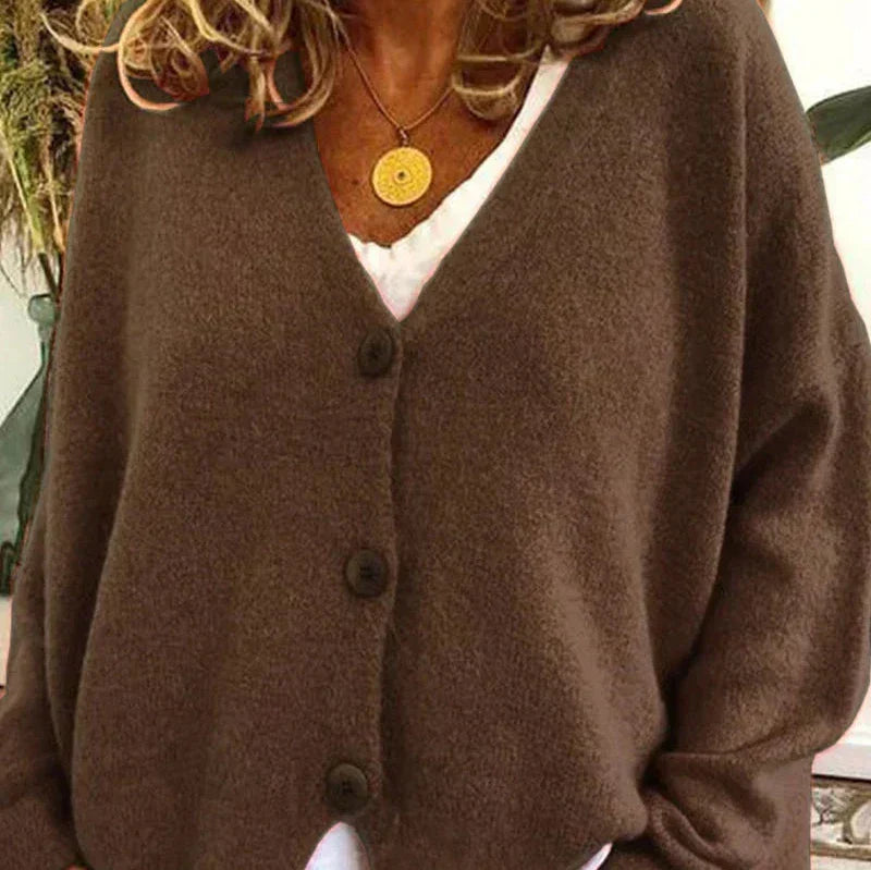 Damen Strickjacke V-Ausschnitt Langarm schmeichelnd mit Knopfleiste 8