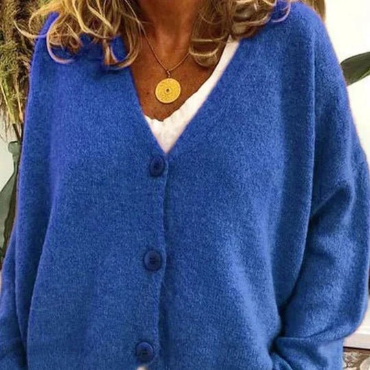 Damen Strickjacke V-Ausschnitt Langarm schmeichelnd mit Knopfleiste 9