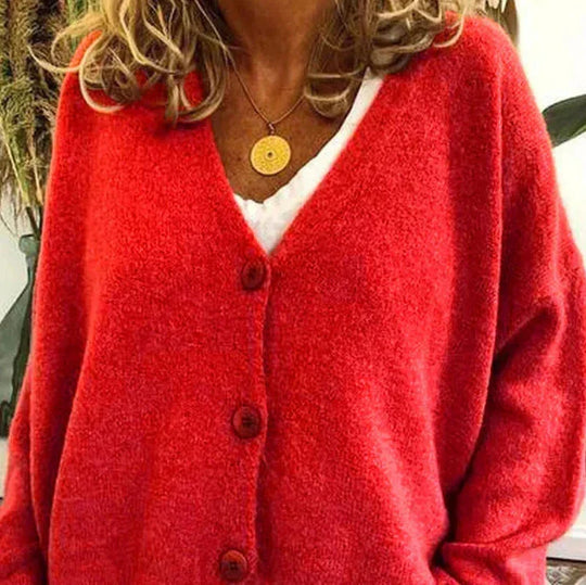 Damen Strickjacke V-Ausschnitt Langarm schmeichelnd mit Knopfleiste 11