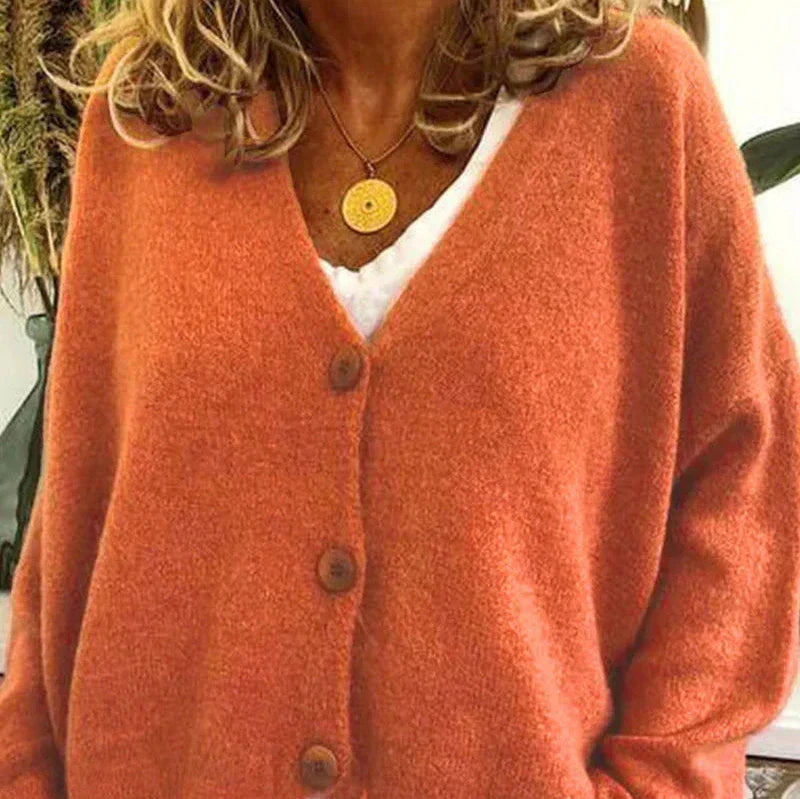 Damen Strickjacke V-Ausschnitt Langarm schmeichelnd mit Knopfleiste 10