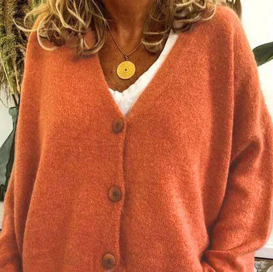 Damen Strickjacke V-Ausschnitt Langarm schmeichelnd mit Knopfleiste 10
