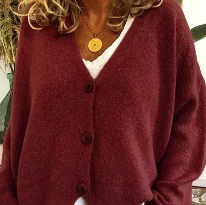 Damen Strickjacke V-Ausschnitt Langarm schmeichelnd mit Knopfleiste 12