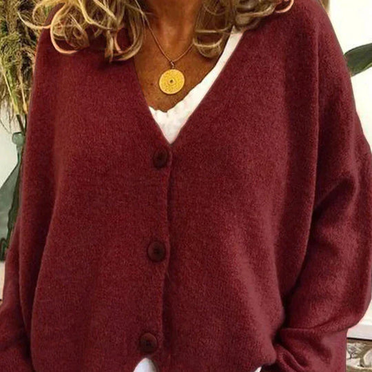 Damen Strickjacke V-Ausschnitt Langarm schmeichelnd mit Knopfleiste 12
