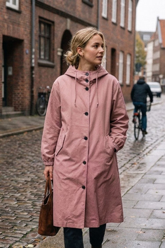 Damen Kapuzenmantel Langer Mantel Taschen Knopfleiste 13