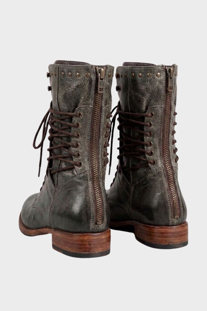 Damen Schnürstiefel Wadenhoch Runder Zehenbereich Niedrig 3
