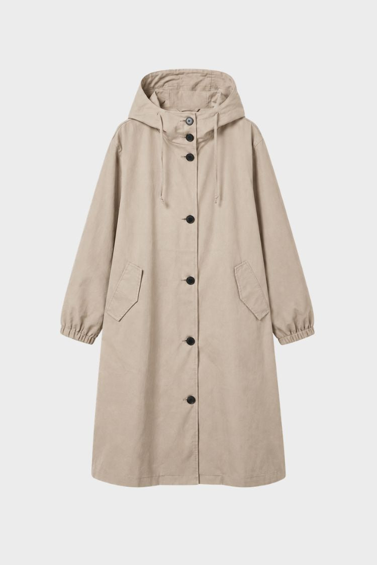 Damen Kapuzenmantel Langer Mantel Taschen Knopfleiste 9