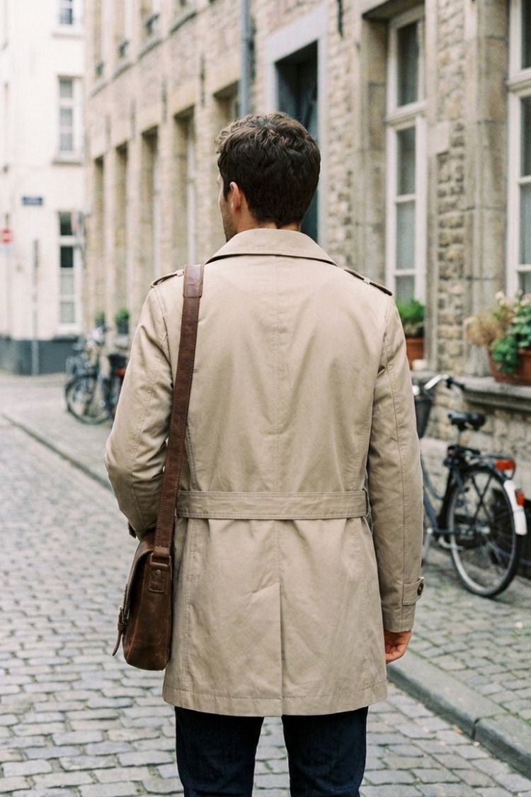 Herren Zweireihiger Trenchcoat Mittellang Business Mantel 4