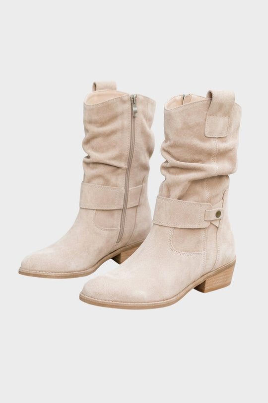 Wadenstiefel Damen | Geraffter Schaft & Schnallendetail 1