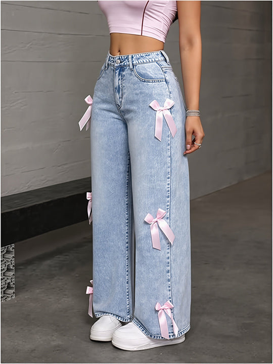 Straight Leg Jeans Damen | Lockere Passform & Schleifendetail
