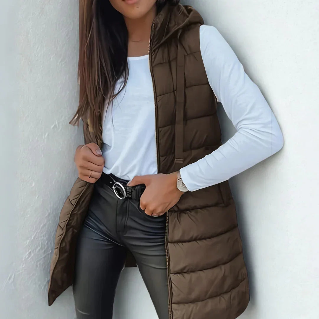 Steppweste Damen | Longline-Form mit Kapuze