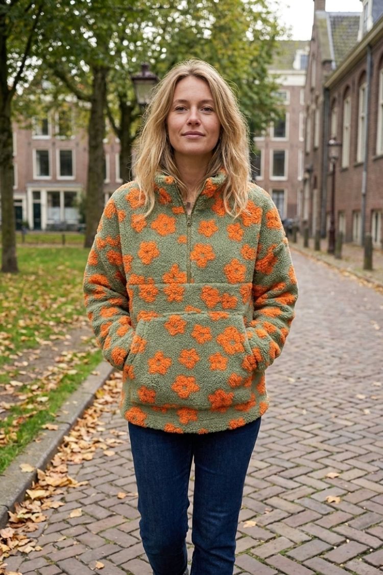 Oversize-Pullover Damen | Blumenmuster & Hoher Ausschnitt 8