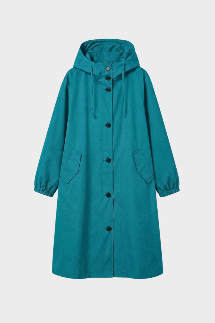 Damen Kapuzenmantel Langer Mantel Taschen Knopfleiste 1