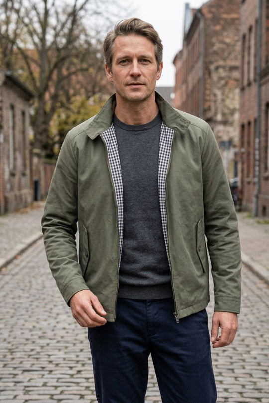 Herren Jacke Harrington Umlegekragen hüftlang mit Frontreißverschluss