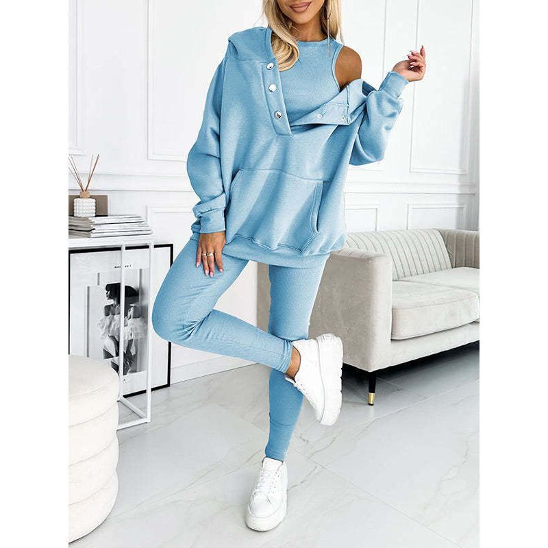 3-teiliges Kuscheliges Hoodie-Set Damen