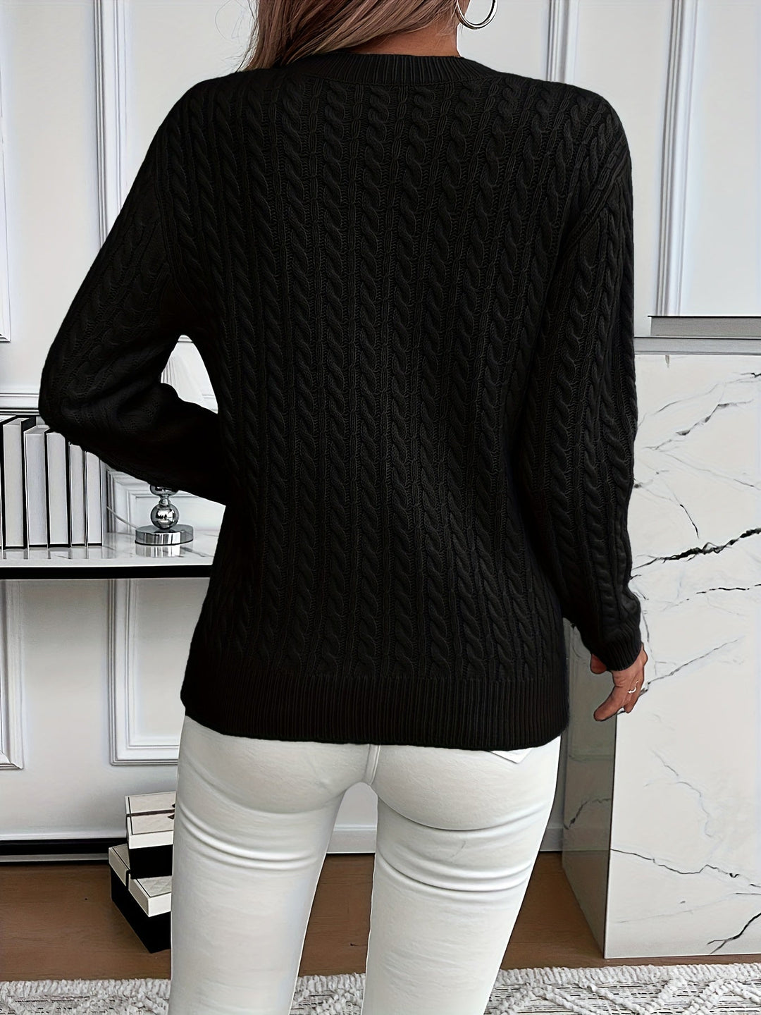 Strickpullover Damen | Rundhalsausschnitt & Zopfmuster