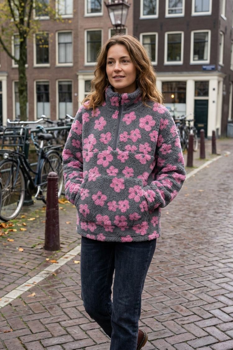 Oversize-Pullover Damen | Blumenmuster & Hoher Ausschnitt 4
