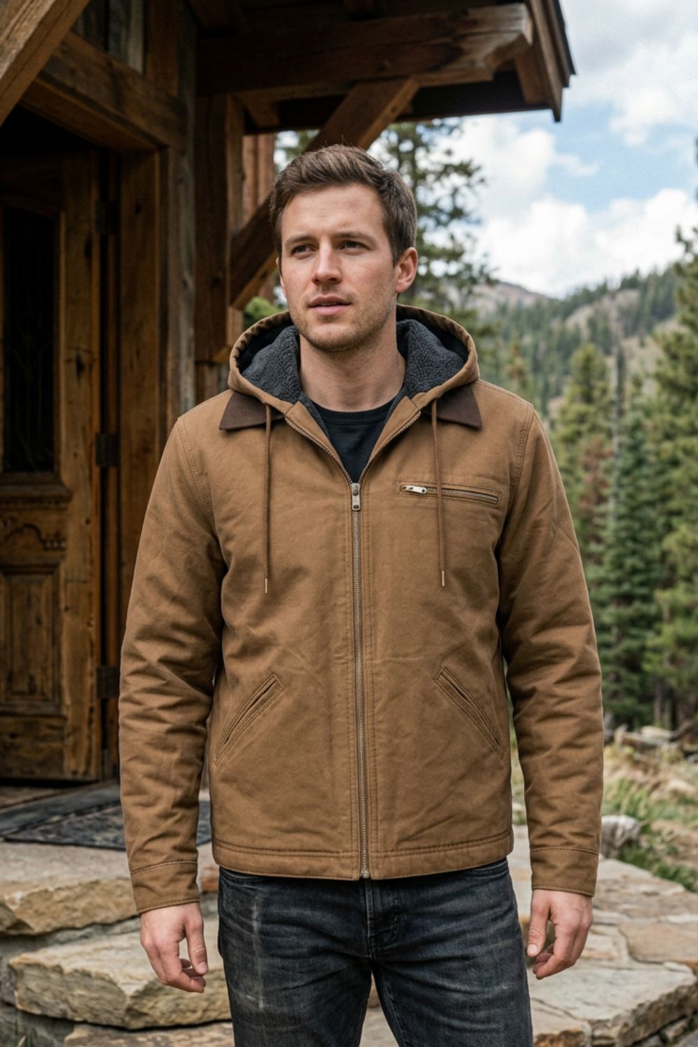 Herren Freizeitjacke Kapuze Reißverschluss Fronttaschen 4