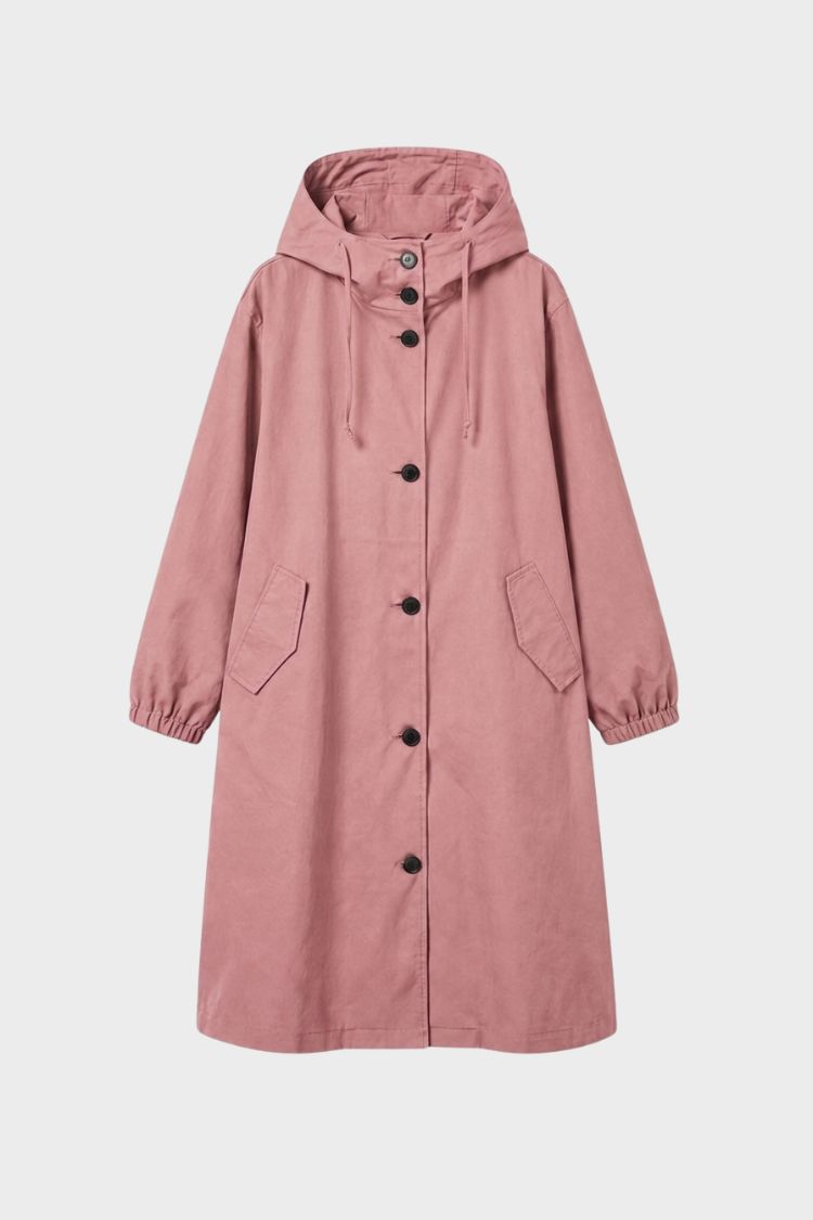 Damen Kapuzenmantel Langer Mantel Taschen Knopfleiste 6