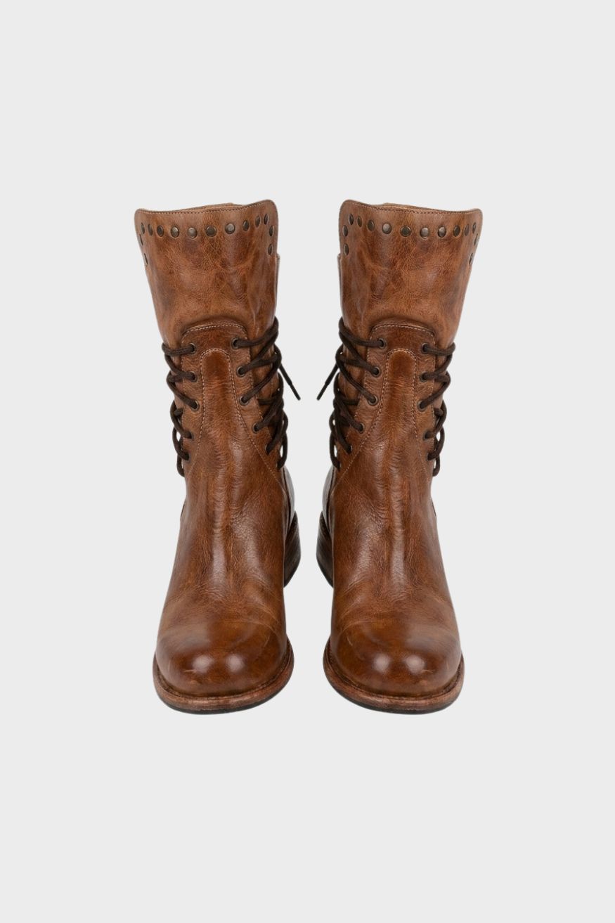 Damen Schnürstiefel Wadenhoch Runder Zehenbereich Niedrig 6