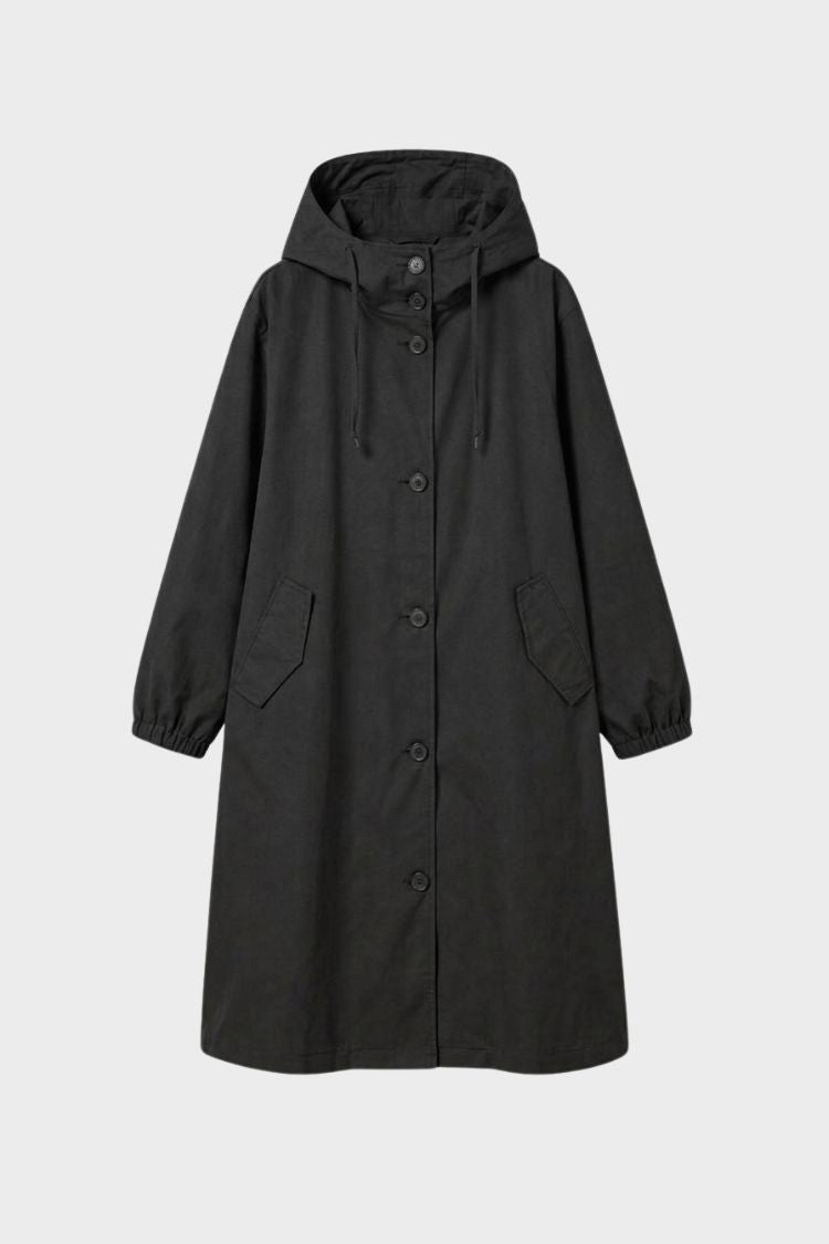 Damen Kapuzenmantel Langer Mantel Taschen Knopfleiste 7