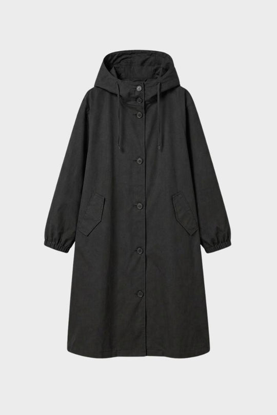 Damen Kapuzenmantel Langer Mantel Taschen Knopfleiste 7