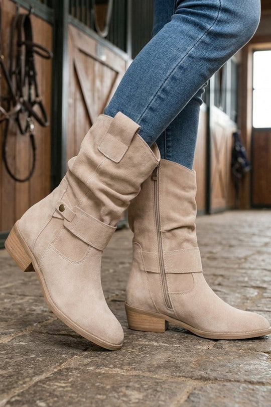 Wadenstiefel Damen | Geraffter Schaft & Schnallendetail 4